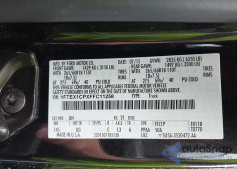 2015 Ford F-150 Xlt из США, поврежденный, VIN 1FTEX1CPXFFC11258